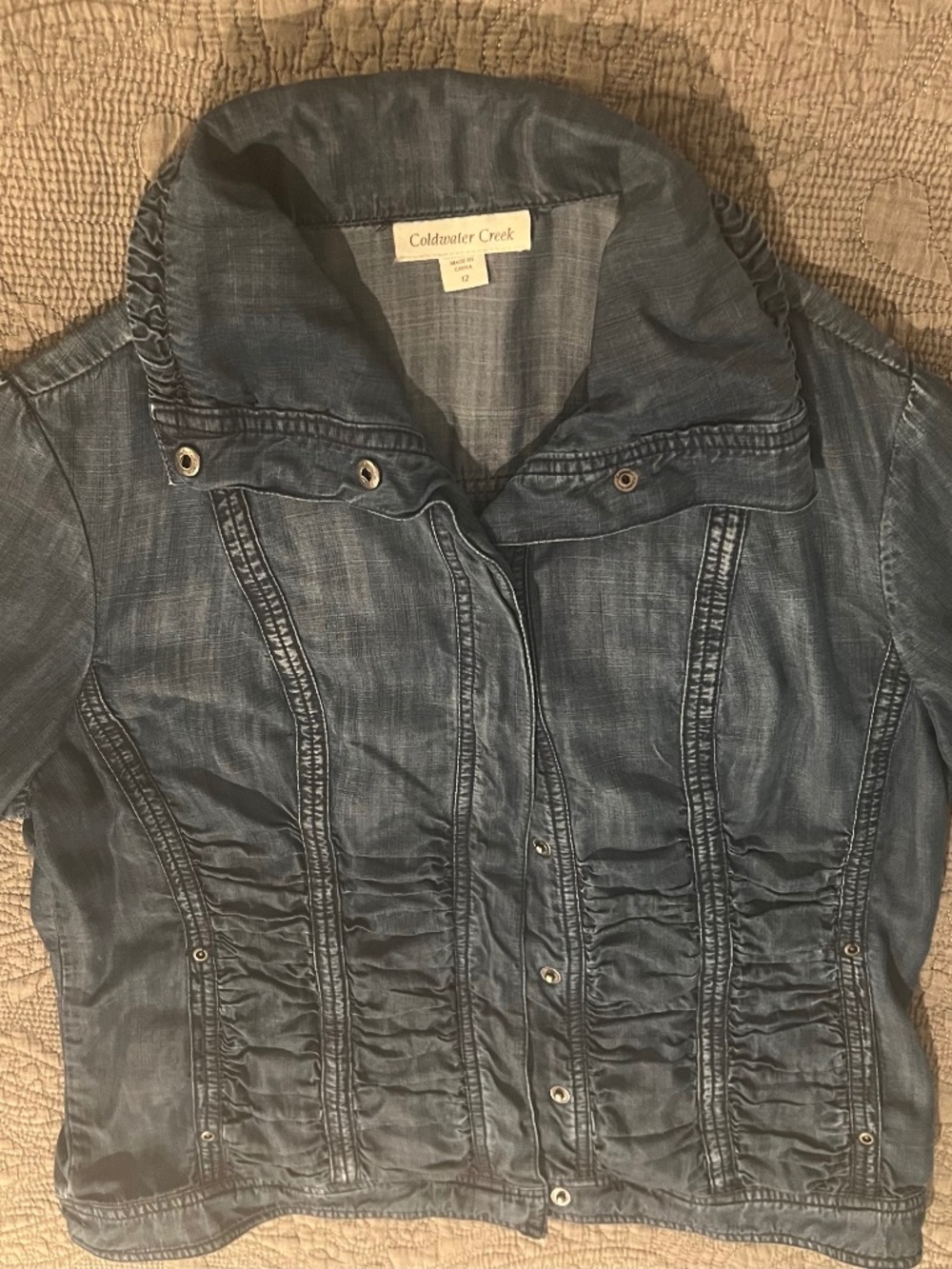 Coldwater Creek Casual Ruched Gathered Washed Denim Jacket w/ Snaps -12